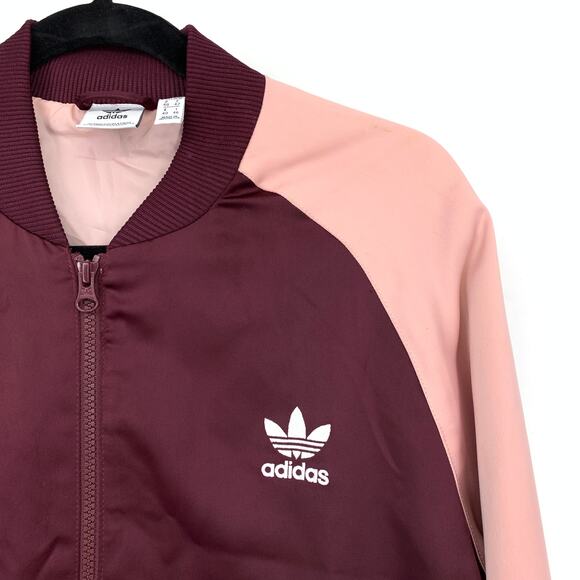 Adidas Full Zip Jacket Womens Size Medium Maroon Pink Striped Hem - Picture 3 of 7